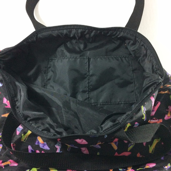 90s Black Large Zipper Soft Tote with Shoe Print - Picture 6 of 8